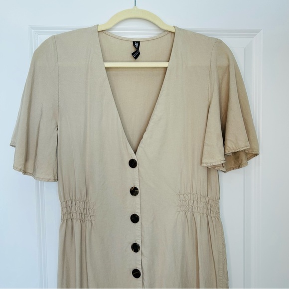 Zara Button Down Flutter Sleeves Midi Dress Medium Tan - Picture 5 of 7
